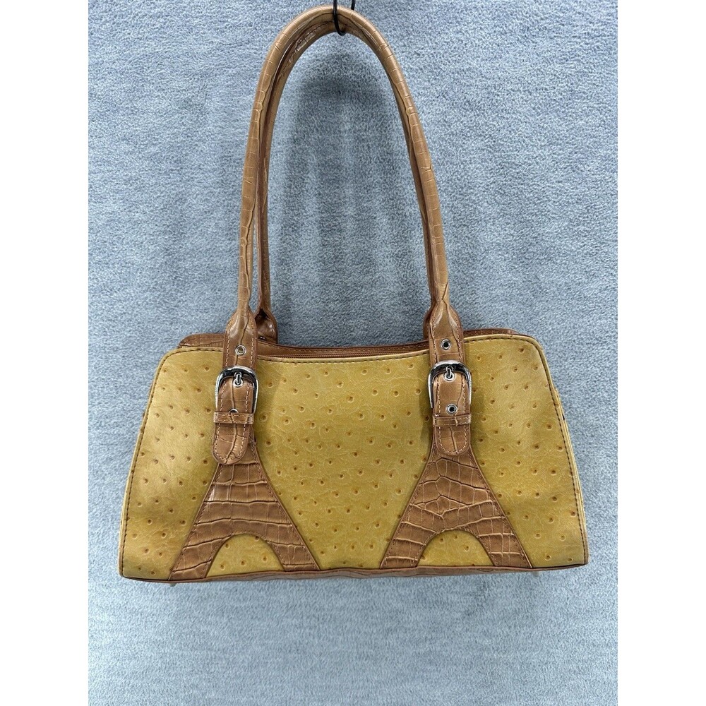 Women's Yellow Faux Ostrich Textured Shoulder Handbag PU